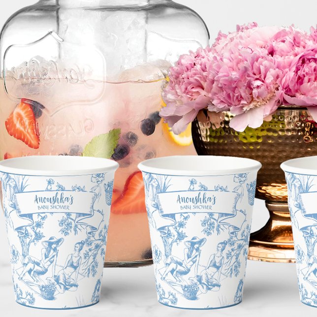 Vasos De Papel Ducha de novios Blue and White Toile de Jouy (Subido por el creador)