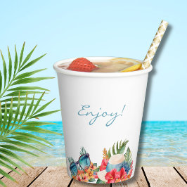 Vasos De Papel Ducha de novios en playa tropical rosa floral