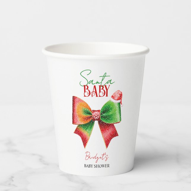 Vasos De Papel Ducha de Santa bebé arco y sombrero de Santa Navid (Reverso )