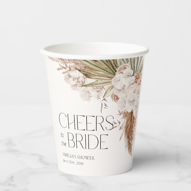 Vasos De Papel Ducha Floral Bohemio y Plumas (Anverso)