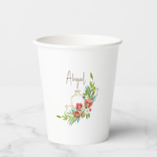 Vasos De Papel Ducha Floral Roja de Granada Toscana