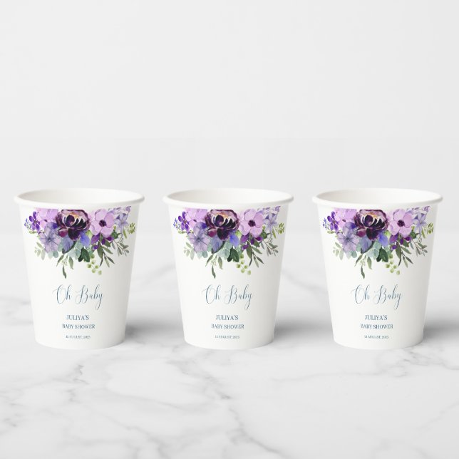 Vasos De Papel Ducha morada de bebé floral (Multi)