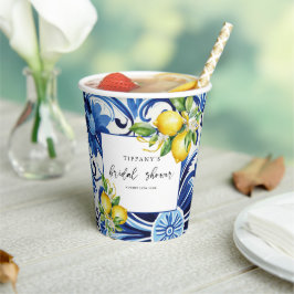 Vasos De Papel Ducha nupcial con azulejos azules mediterráneos