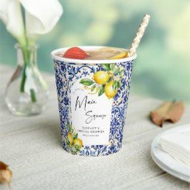 Vasos De Papel Ducha nupcial con azulejos azules mediterráneos