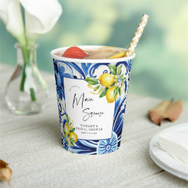 Vasos De Papel Ducha nupcial con azulejos azules mediterráneos