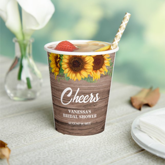 Vasos De Papel Ducha nupcial de girasol ruso (in situ)