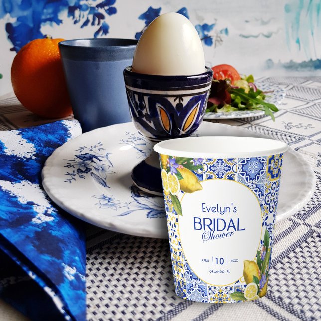Vasos De Papel Ducha nupcial de mosaico azul de mosaico italiano (Subido por el creador)