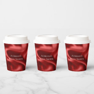Vasos De Papel Ducha Nupcial de Seda Falsa Romántica Rojo Pasión