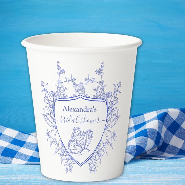 Vasos De Papel Ducha nupcial floral Chinoiserie azul personalizad (Subido por el creador)