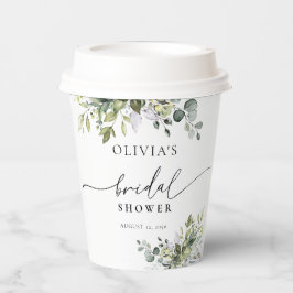 Vasos De Papel Ducha nupcial floral de eucalipto verde