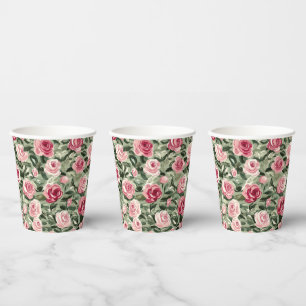 Vasos De Papel Ducha Nupcial Floral Rosas Rosadas Rojas Verdes