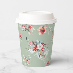 Vasos De Papel Ducha nupcial floral verde y roja de invierno