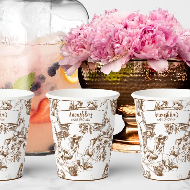 Vasos De Papel Ducha nupcial marrón y blanca de Jouy (Subido por el creador)