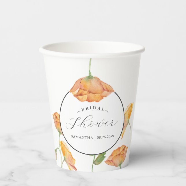 Vasos De Papel Ducha nupcial Papel Naranja Flores de amapola (Anverso)