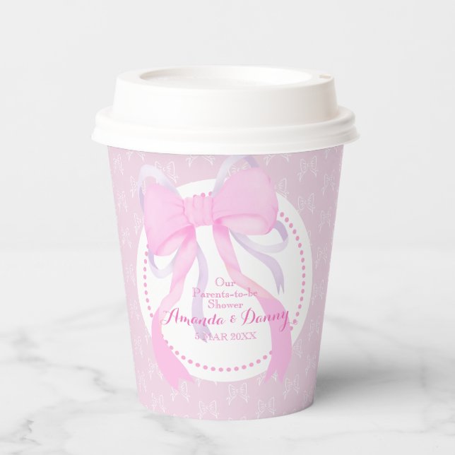 Vasos De Papel Ducha para Bebé Niña con Cinta Rosa (Anverso)
