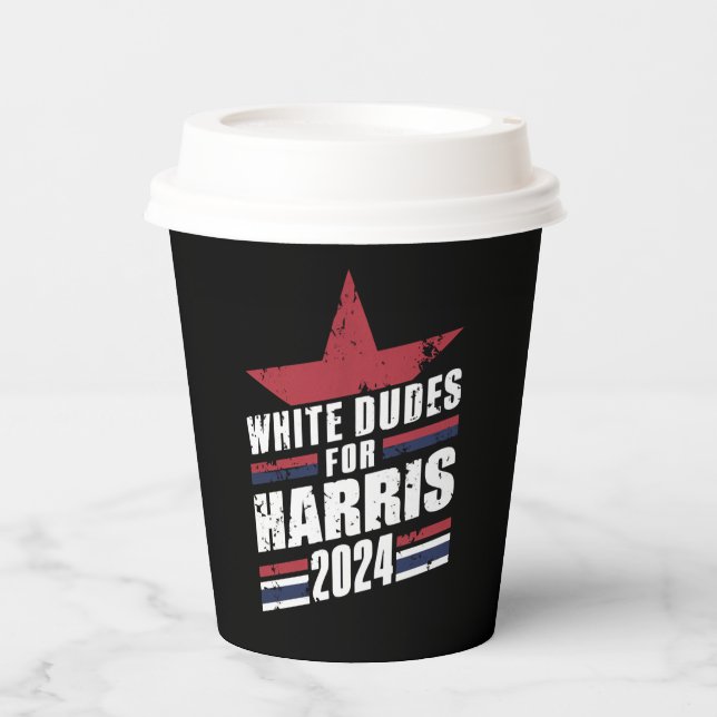 Vasos De Papel Dudes Blancas Para Kamala Harris 2024 (Anverso)