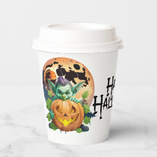 Vasos De Papel Duende Feliz de Halloween Escondiéndose Detrás de