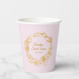 Vasos De Papel Dulce 16 Fiesta Rosa de oro de lujo rosa