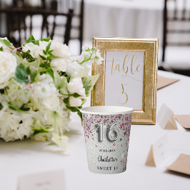 Vasos De Papel Dulce 16 purpurina rosa plateado destellos nombre 