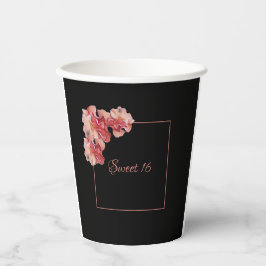 Vasos De Papel Dulce 16 rosa floral y negro