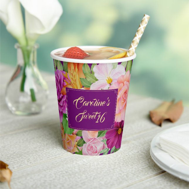 Vasos De Papel Dulce 16 Rosas acuarelas de Moda púrpura (in situ)