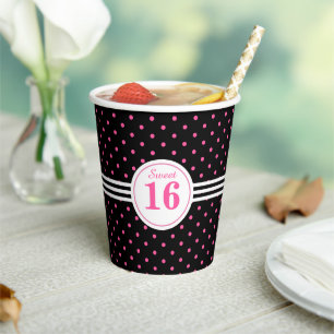 Vasos De Papel Dulce 16 sobre la fiesta de cumpleaños negro y ros