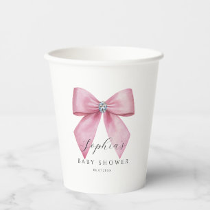 Vasos De Papel Dulce Baby Shower con Lazo Rosa 