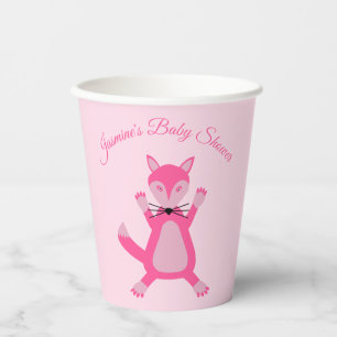 Vasos De Papel Dulce Bebé Niña Zorra Rosa Baby Shower Personaliza