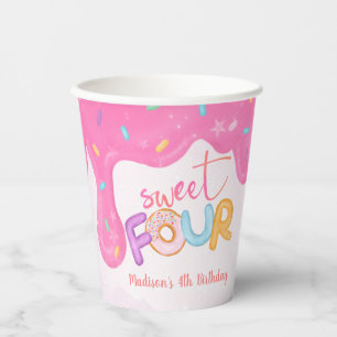 Vasos De Papel dulce cuatro Chica de escarcha rosada Primer cumpl