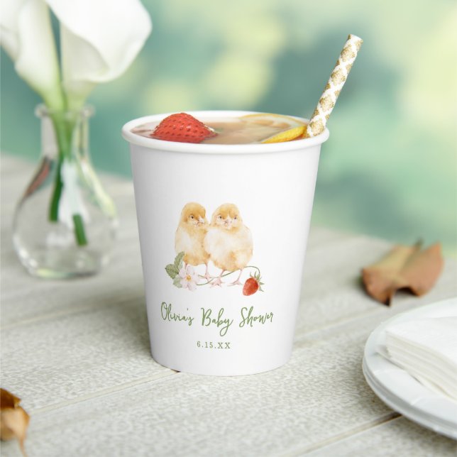 Vasos De Papel Dulce Cumplemes de Strawberry Chicks en Acuarela (in situ)