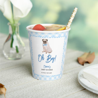 Vasos De Papel Dulce de bebé niño en cuadros azules con perro