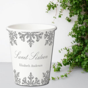 Vasos De Papel Dulce de invierno con copo de nieve 16