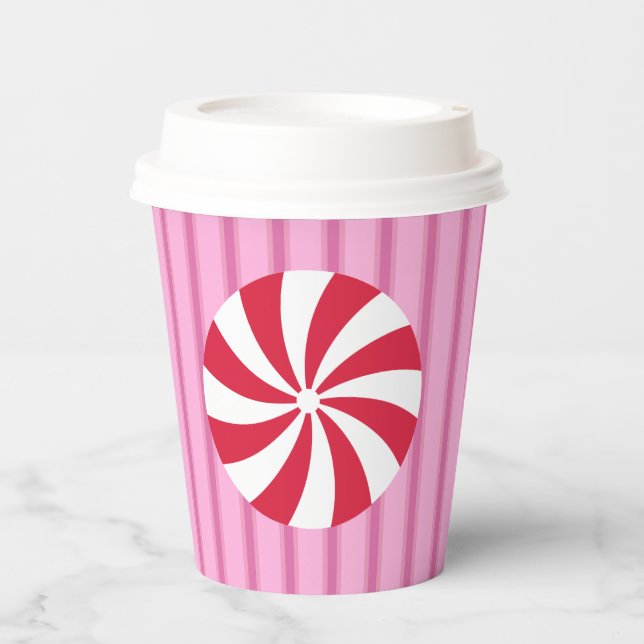 Vasos De Papel Dulce de menta rosa divertido y elegante de Navida (Anverso)