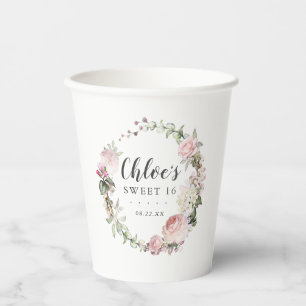 Vasos De Papel Dulce de Wreath blanco rosado 16 Fiesta