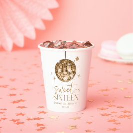 Vasos De Papel Dulce Dieciséis Dorado Disco Ball 16ª fiesta de cu