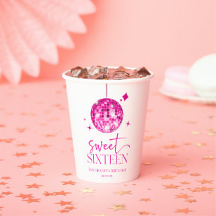 Vasos De Papel Dulce Dieciséis Pelota Disco Rosa 16ª Fiesta de Cu