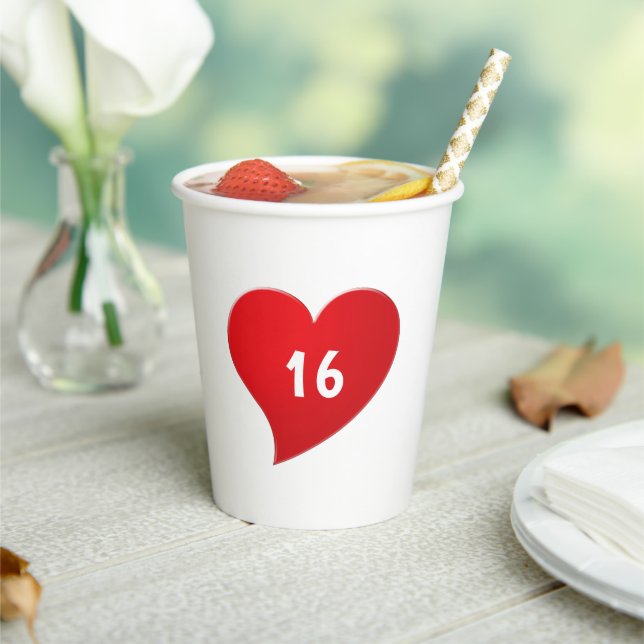Vasos De Papel Dulce Dieciséis Personalizados del Corazón Rojo (in situ)