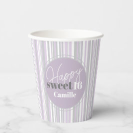 Vasos De Papel Dulce Dieciséis | Rayas suaves moradas y grises