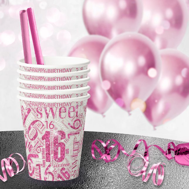Vasos De Papel Dulce Dieciséis Sparkle Word Cloud Pink ID265 (Subido por el creador)