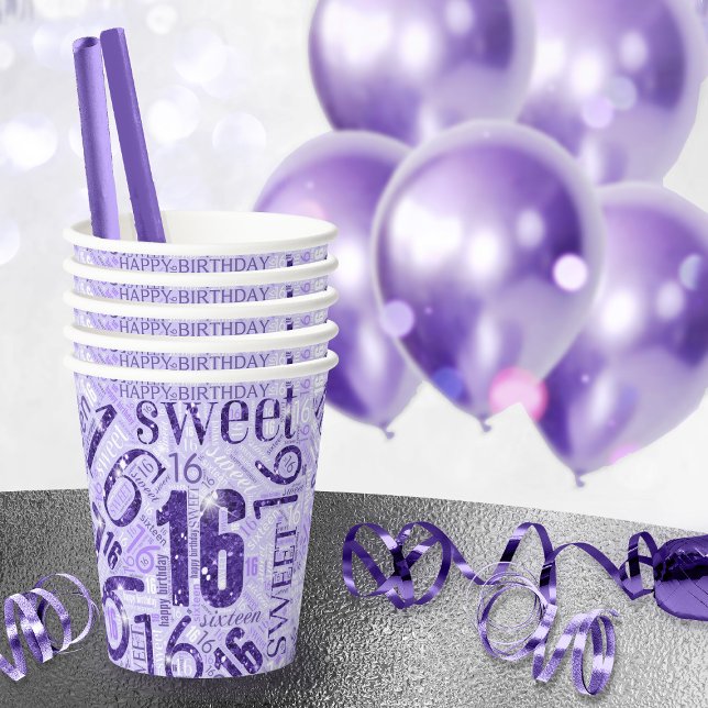 Vasos De Papel Dulce Dieciséis Sparkle Word Cloud Purple ID265 (Subido por el creador)