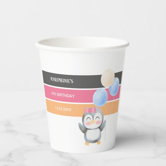 Vasos De Papel Dulce dulce pingüino Chica de cumpleaños (Anverso)