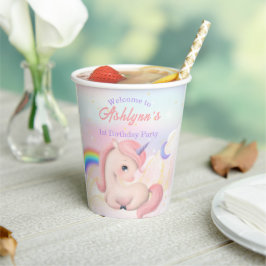 Vasos De Papel Dulce Elegante Fiesta de Unicornio Rosa Acuarela
