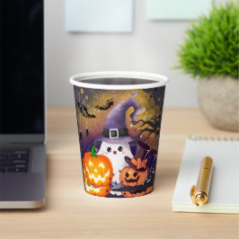 Vasos De Papel Dulce Fantasma de Halloween con Sombrero de Bruja