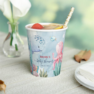 Vasos De Papel Dulce Fiesta de Bebé Acuarela Bajo el Mar