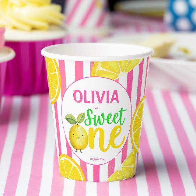Vasos De Papel Dulce fiesta de cumpleaños de limonada rosa (Sweet one pink lemonade lemons girls birthday party personalized paper cups first party table decor)