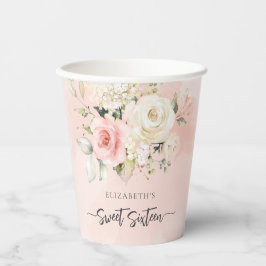 Vasos De Papel Dulce fiesta de cumpleaños floral rosa 16