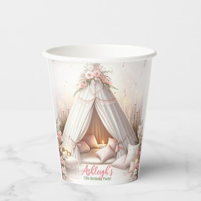 Vasos De Papel Dulce Fiesta Pajama Girly Sleepover Cumpleaños (Anverso)