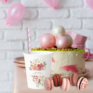 Vasos De Papel Dulce floral simple 16 cumpleaños