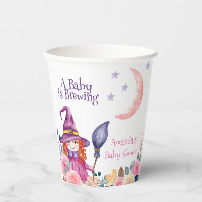 Vasos De Papel Dulce Flower Witch Cauldron Baby Brewing Shower (Anverso)