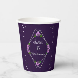 Vasos De Papel Dulce geométrico morado Rosa plateado 16